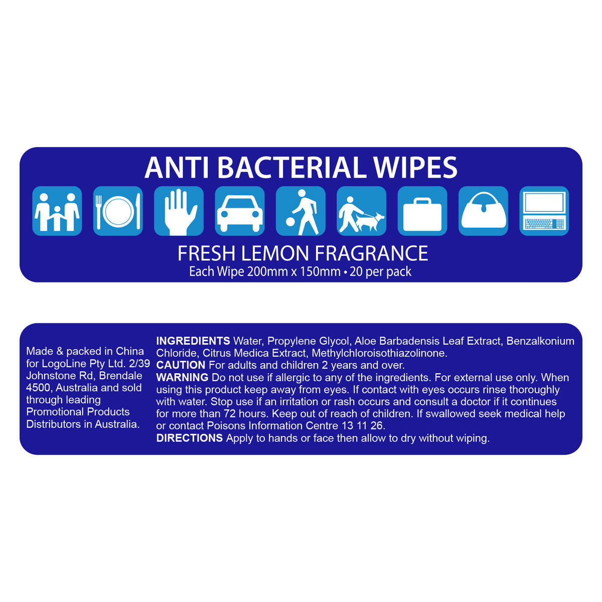 Custom Aqua Antibacterial Wet Wipes
