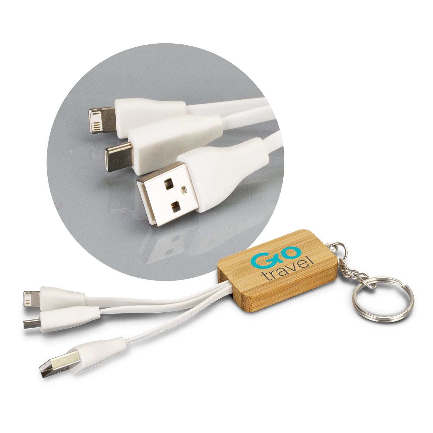 Bamboo Charging Cable Key Ring Rectangle | Custom Keyrings – Campbell ID
