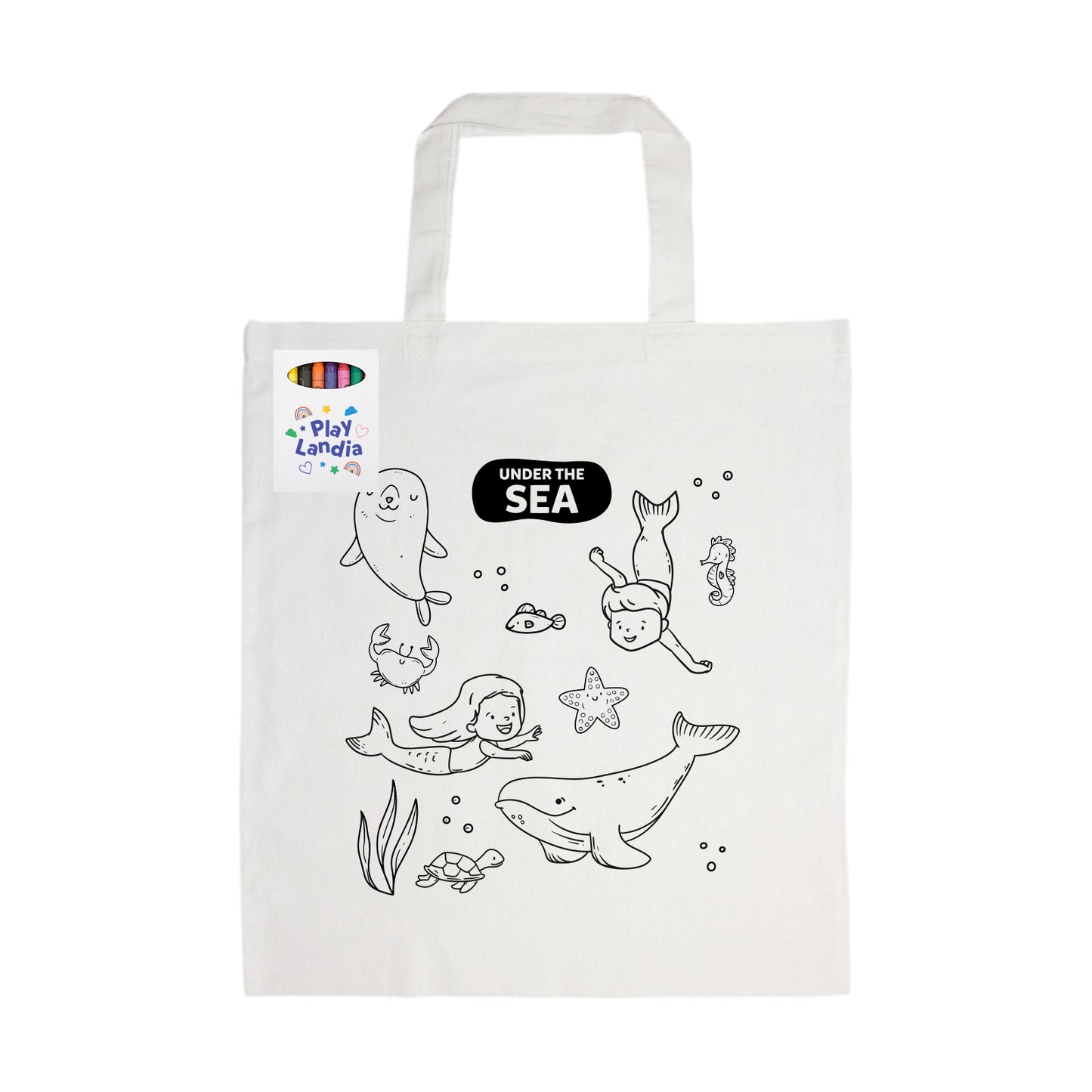 Colouring Short Handle Cotton Bag & Crayons