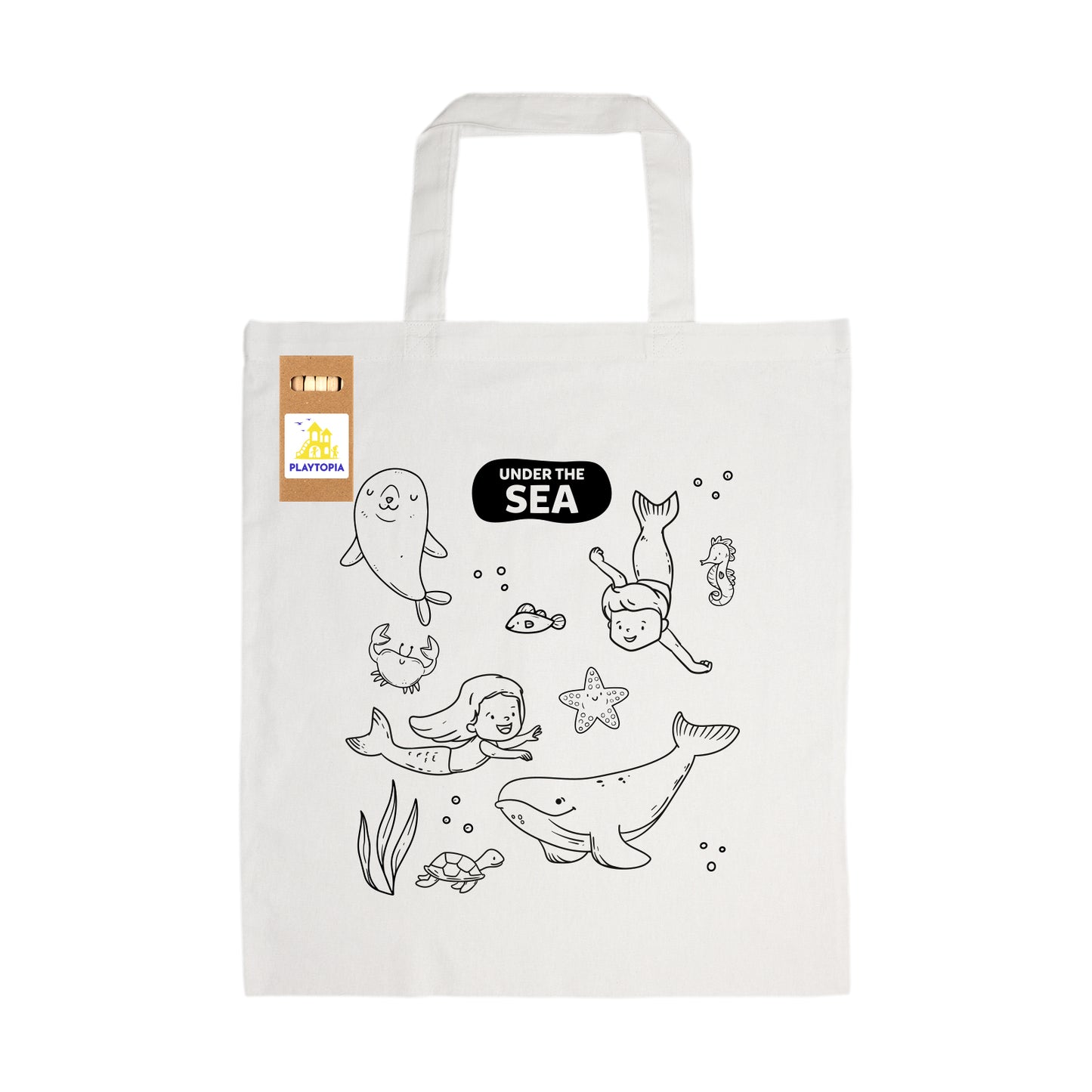 Colouring Short Handle Cotton Bag & Pencils