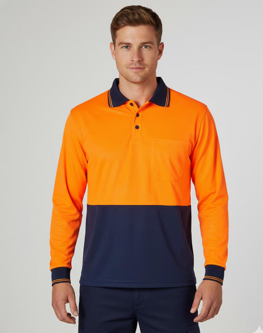Hi Visibility Long Sleeve CoolDry Micro-mesh Safety Polo