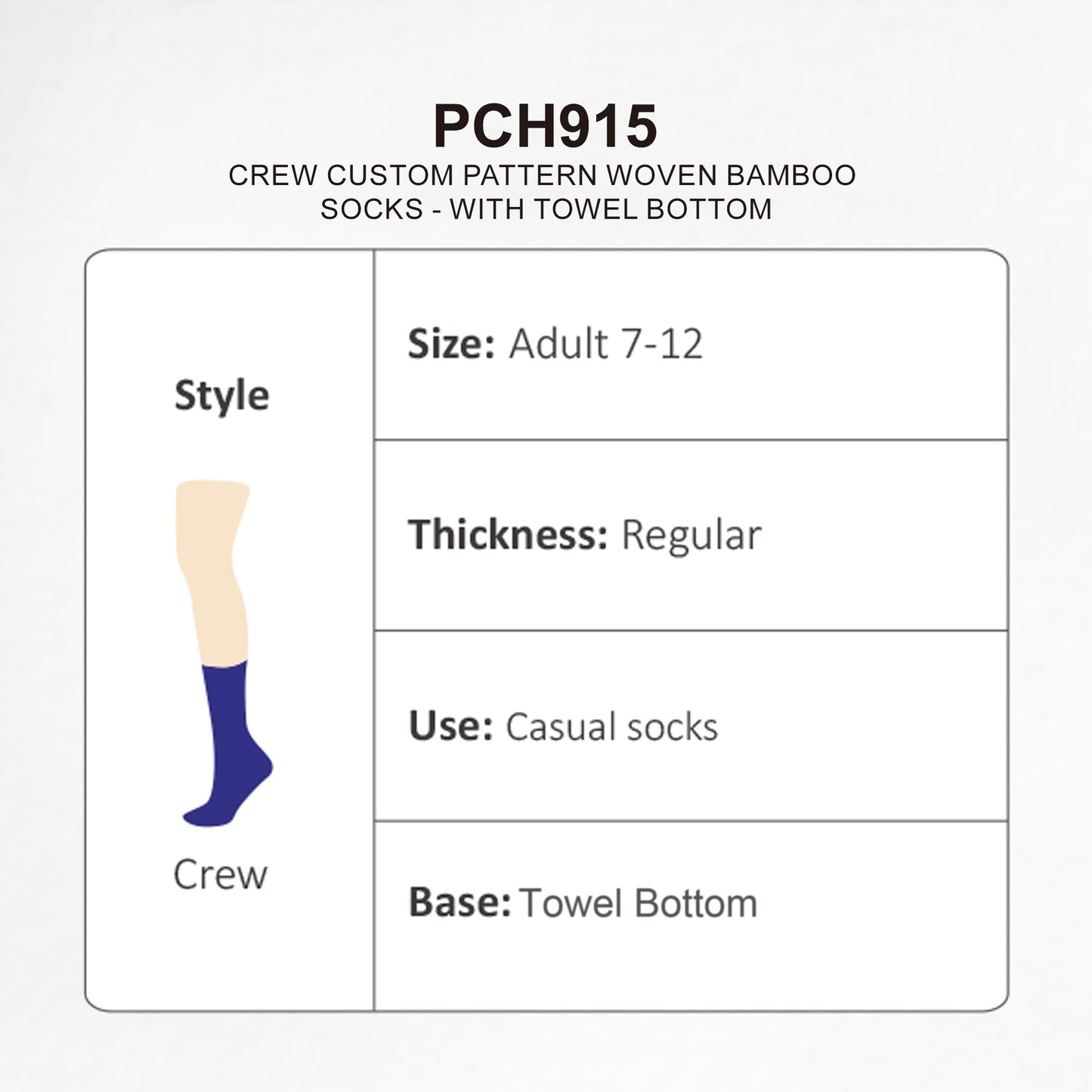 Crew Custom Pattern Woven Bamboo Socks - With Towel Bottom